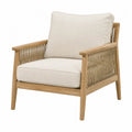 Poltrona in legno con cuscini in tessuto beige