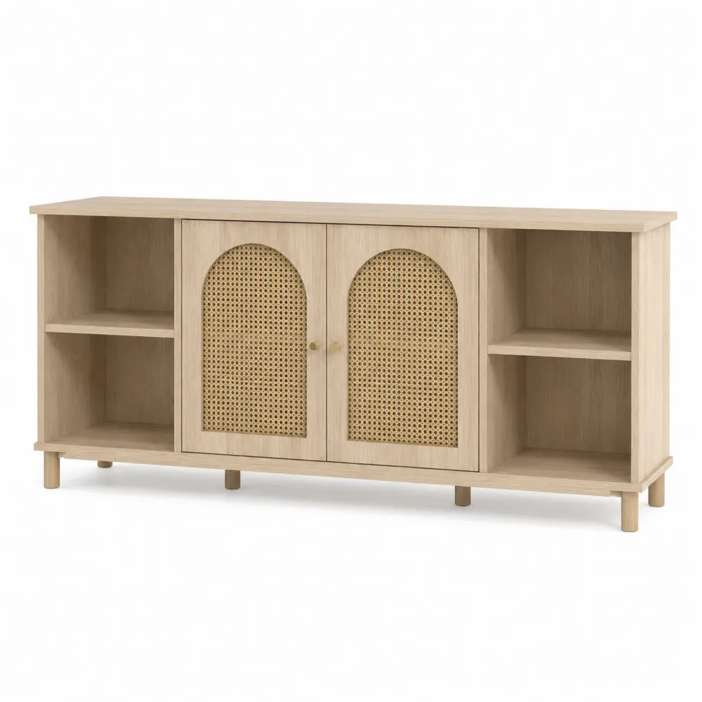 Mobile TV in Legno di Quercia e Rattan 150x40x70 cm