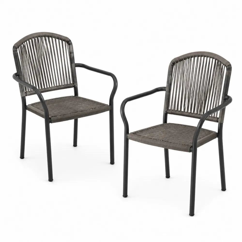 Set di 2 sedie da esterno in metallo e corda, grigio