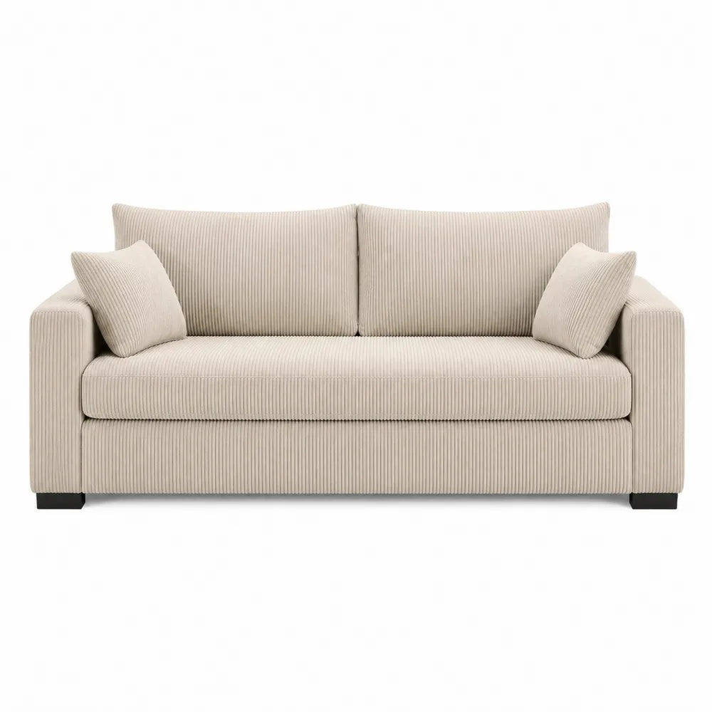 Divano 3 posti in velluto a coste beige con struttura in legno