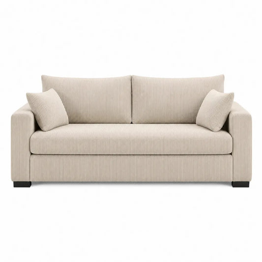 Divano 3 posti in velluto a coste beige con struttura in legno