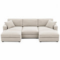 Divano angolare in tessuto beige con chaise longue