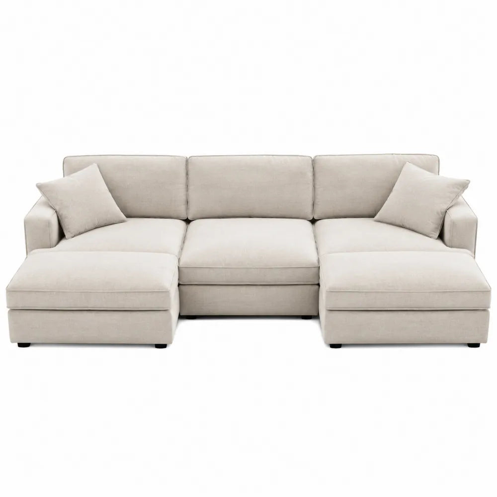Divano angolare in tessuto beige con chaise longue