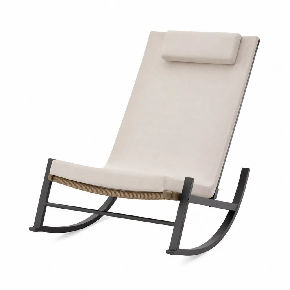 Sedia a dondolo in metallo e tessuto beige per esterno 92x60x85 cm
