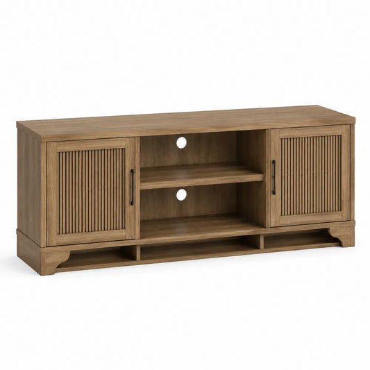 Mobile porta TV in legno di rovere con ante e ripiani 180x45x60 cm
